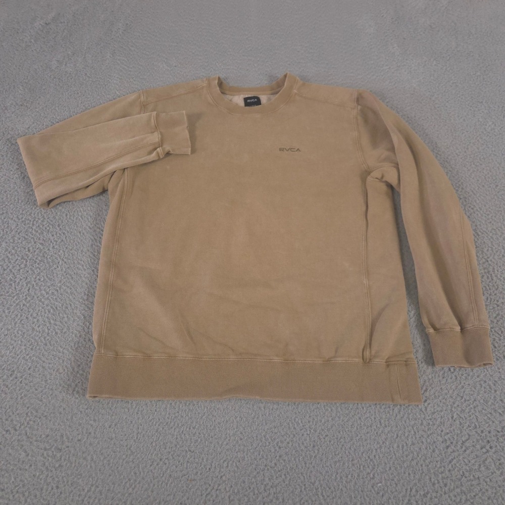 RVCA Sweatshirt Mens Large Tan Upsal Distressed Fleece Long Sleeve Pullover‎